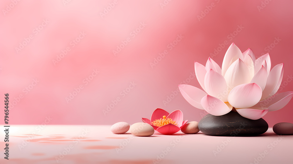 Wall mural lotus flower and stone, symbolizing spa advertising