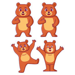 Teddy bear cartoon.Cute baby bear cartoon.Dancing joyful bear. Vector flat illustration.Isolated on white background.