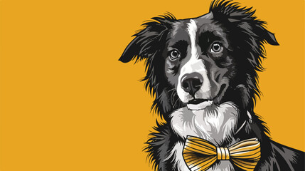 Adorable Australian Shepherd dog with bow tie on yellow - obrazy, fototapety, plakaty