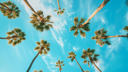 Vibrant Skyward Perspective of Sunlit Palm Trees