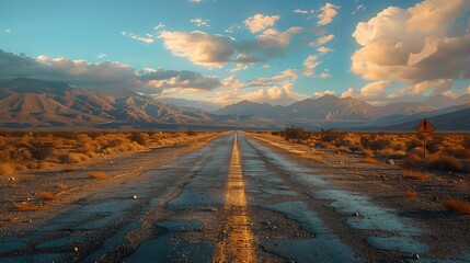 Tranquil road over majestic mountain range in arid wilderness area