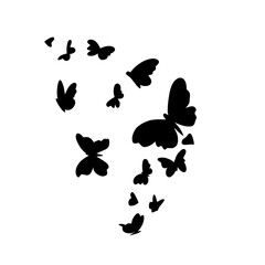 Flock of silhouette butterflies