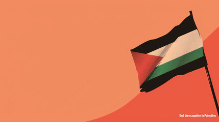 An elegant composition with a solid peach background, highlighting the Palestinian flag on one end and the urgent plea "End the occupation in Palestine" on the rest.