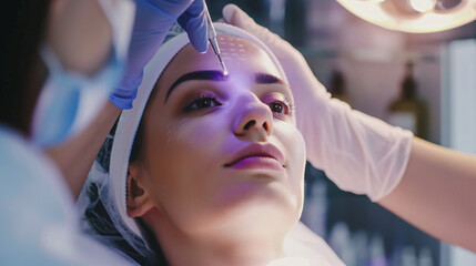 Young woman undergoing procedure of rf lifting 