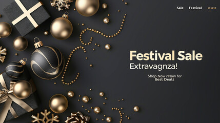 An elegant charcoal black background with "Festival Sale Extravaganza! Shop Now for Best Deals" in bold.