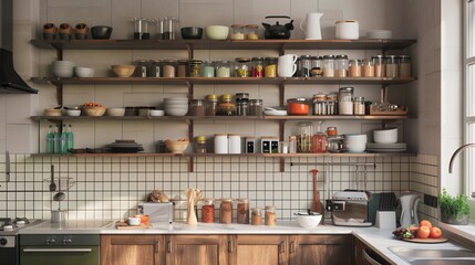 Open Concept Kitchen Shelves Display kitchen essentials on open shelves.
