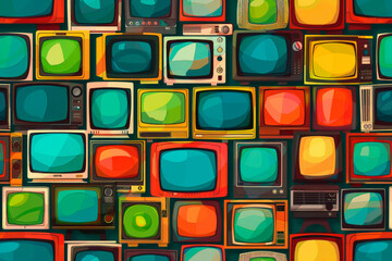 Bright background for wallpaper and packaging with old TVs with kinescope