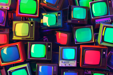 Bright background for wallpaper and packaging with old TVs with kinescope