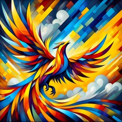 Phoenix Rising Abstract Art Ukraine Flag Colors