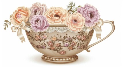 Vintage Floral Teacup Arrangement with Elegant Blooms