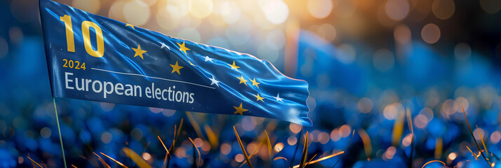 European Union flag waving in the wind. - obrazy, fototapety, plakaty