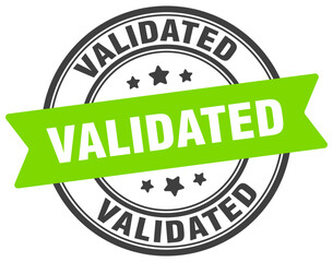 validated stamp. validated label on transparent background. round sign
