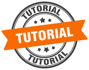 tutorial stamp. tutorial label on transparent background. round sign