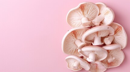 Oyster mushroom pleurotus ostreatus on gentle pastel background for a serene touch