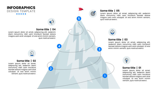 Naklejki Infographic template. Abstract mountain with path and 5 steps