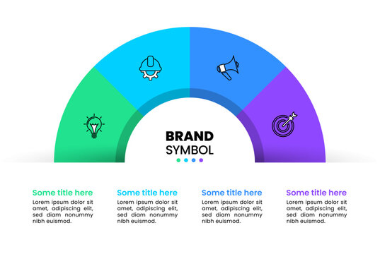 Infographic template. Semicircle with 4 icons and text
