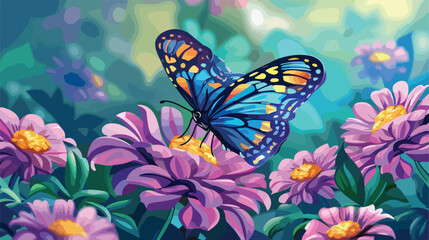 Beautiful butterfly on flower outdoors Vectot style vector