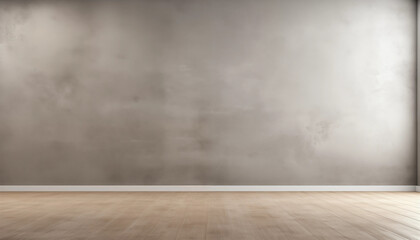 Bare concrete wall texture in perspective with wooden floor 3d render