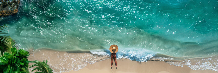 Relaxed Woman Enjoying Tropical Beach During Sunny Day