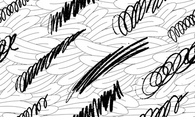 Feather seamless pattern background Vector brush strokes design elements. Endless black and white texture vector background. Perfect for wallpapers, pattern fill, web page backgrounds, surface texture