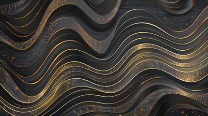 Opulent Waves: A Majestic Interplay of Gold on Black in Abstract Elegance