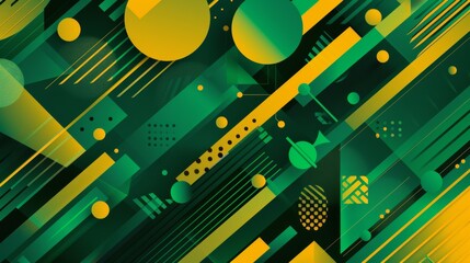 Geometric Harmony: A Tapestry of Green and Yellow Shapes in Abstract Design