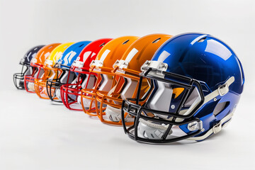 Fototapeta premium Stack of Football Helmets Ready for Action