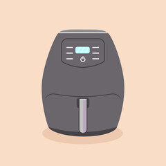 Air fryer kitchen vector flat design isolated on peach background. Fry bakery cook. Healthy chip food. Fast food.