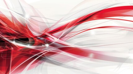 Sleek Elegance: Red and White Abstract Waves in Digital Artistry