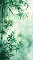 Bamboo Tree Painting With Clouds in Background