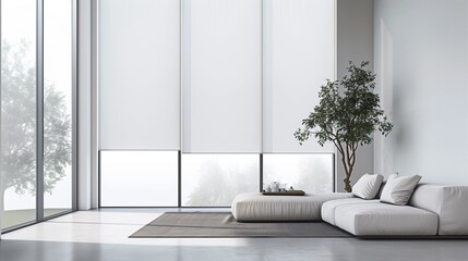 Use minimalistic window treatments like roller blinds or sheer curtains. - obrazy, fototapety, plakaty