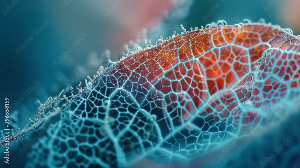 Wall mural a microscopic view of the surface of a plant leaf covered in a thin layer of aerogel particles. the 