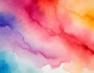 Colorful abstract watercolor background in bright rainbow colors of pink blue blue yellow yellow orange and purple