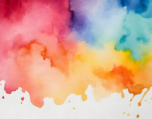 Colorful abstract watercolor background in bright rainbow colors of pink blue blue yellow yellow orange and purple