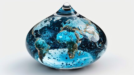A visually compelling image displaying Earth within a droplet, symbolizing environmental fragility, World Oceans day concept .