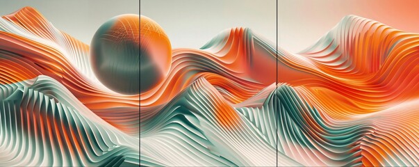 Vivid geometry in a modern abstract triptych enriched with diagonal colored lines and vector illustrations - obrazy, fototapety, plakaty