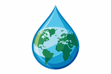 A vector graphic depicting Earth cradled within a clear water droplet, symbolizing environmental sustainability