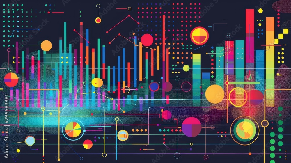 Poster a colorful abstract image with many circles and lines