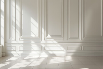 Fototapeta premium Empty interior room with shadow from window on white wall