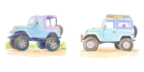 offroad car watercolor vector illustration