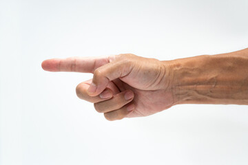 Man hand pointing on white background