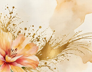 Abstract art watercolor gentle flower and gold splash for nature banner background. Watercolor art design suitable for use as header, web, wall decoration.