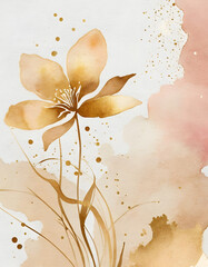 Abstract art watercolor gentle flower and gold splash for nature banner background. Watercolor art design suitable for use as header, web, wall decoration.