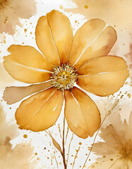 Abstract art watercolor gentle flower and gold splash for nature banner background. Watercolor art design suitable for use as header, web, wall decoration.