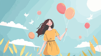 Obraz na płótnie Canvas Beautiful young woman with balloons outdoors Vector