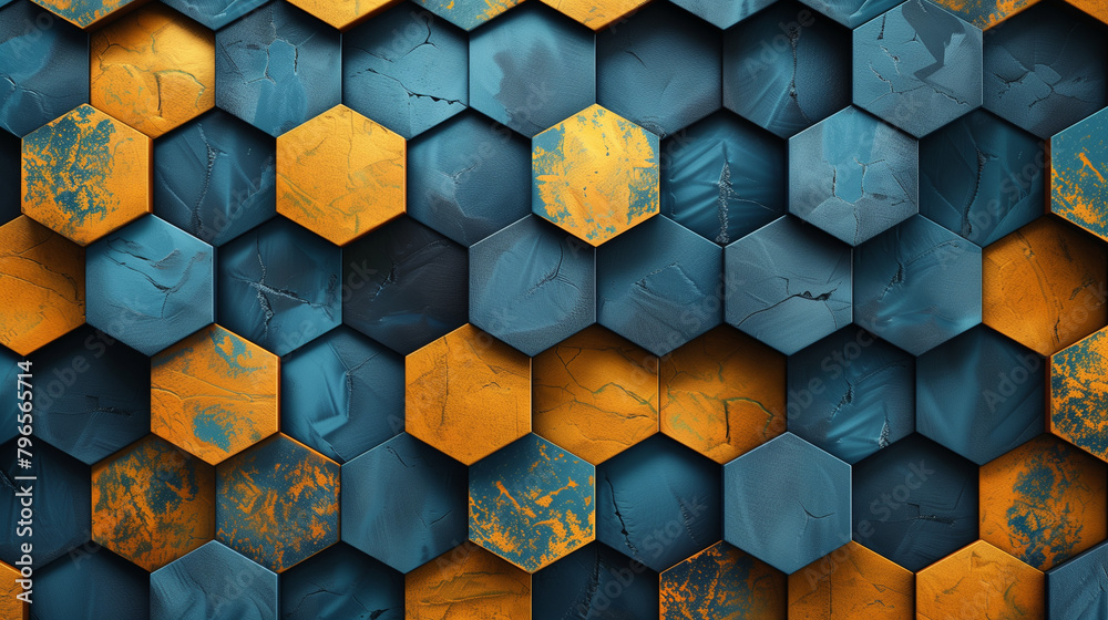 Fototapete abstract blue background with a seamless pattern of 3d cubes,colorful geometric triangle mosaic text