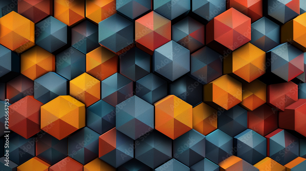Fototapete abstract blue background with a seamless pattern of 3d cubes,colorful geometric triangle mosaic text