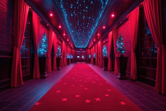 Entr&eacute;e spacieuse avec tapis rouge pour une c&eacute;l&eacute;bration. Spacious entrance with red carpet for a celebration.