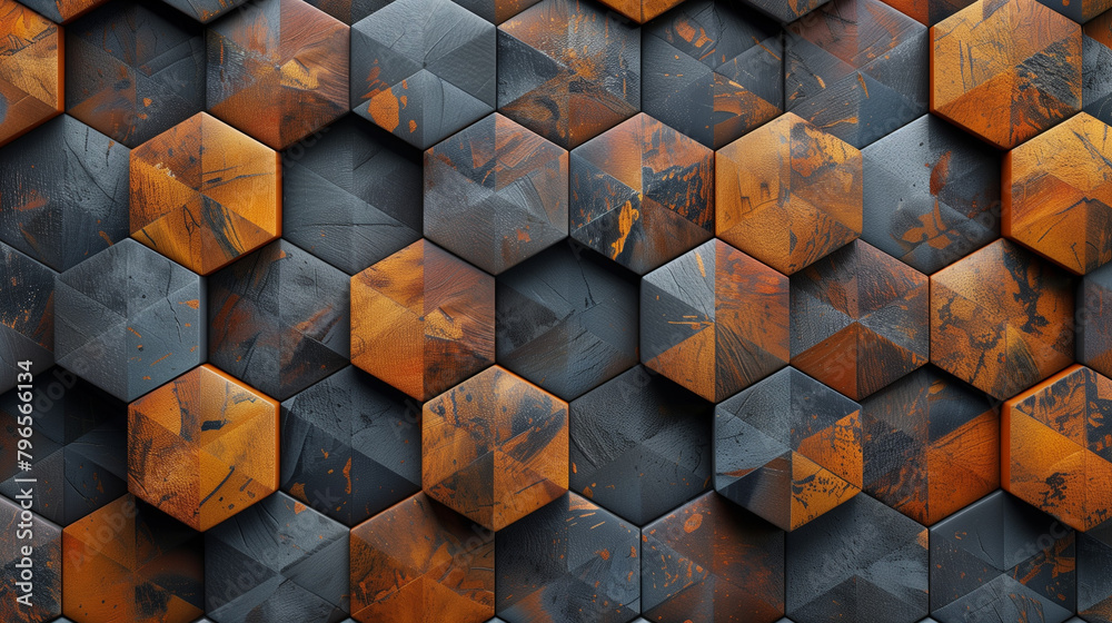 Fototapete abstract blue background with a seamless pattern of 3d cubes,colorful geometric triangle mosaic text