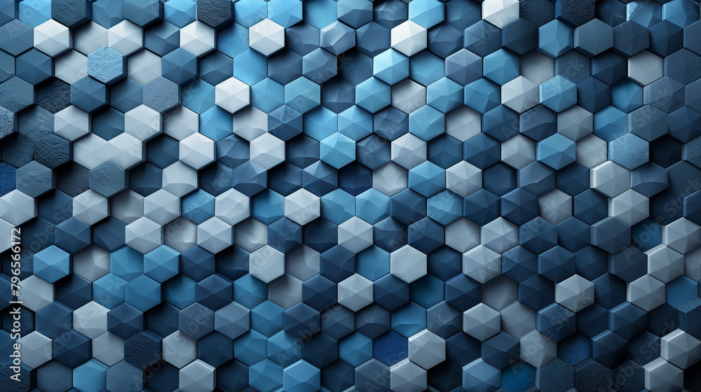 Fototapete Abstract blue background with a seamless pattern of 3D cubes,Colorful Geometric Triangle Mosaic Texture Art